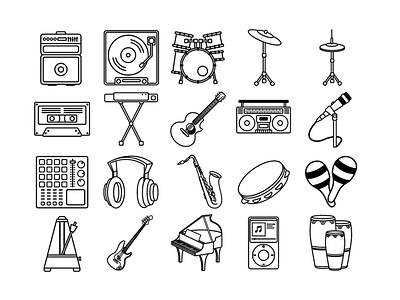 Music Instruments Icon Set 🎵 design designer dribbble icons iconset inline instruments line music pack player sounds