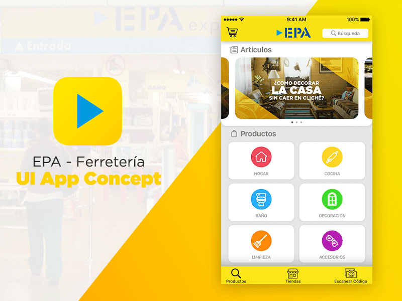 Epa Ferretería - UI App Concept app cart design designer dribbble epa interface shop ui ui design yellow