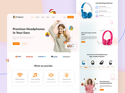 Headphone Landing page website UI Design For Canadian Client app branding design graphic design illustration logo typography ui ux vector web design webdesign website design website ui design