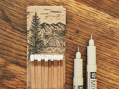 Original Matchbook Illustration camping design drawing forest hand drawn illustration joe horacek little mountain print shoppe matchbook micron mountains nature sketch tent