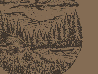 Lakeside Cabin cabin campfire canoe drawing forest hand drawn illustration little mountain print shoppe mountains procreate sketch
