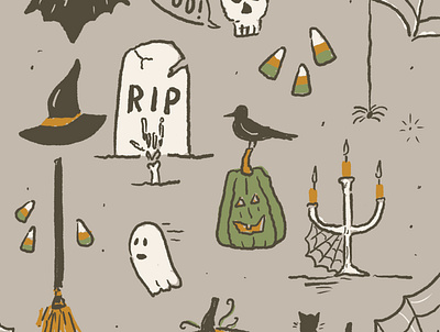 Halloween Illustrations drawing ghost halloween illustration joe horacek little mountain print shoppe procreate pumpkin sketch skull spiderweb spooky typography