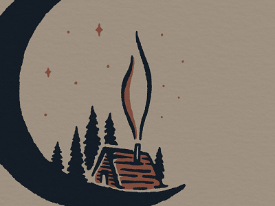 Moon Cabin cabin design drawing forest hand drawn illustration joe horacek little mountain print shoppe midnight moon night sky procreate winter