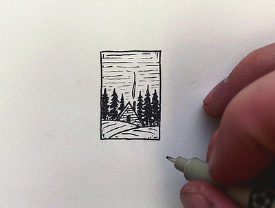 Cabin on a Prairie cabin drawing forest hand drawn illustration joe horacek little mountain print shoppe prairie sketch