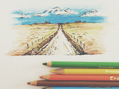 Never Ending Road colored pencils crayola drawing illustration joe horacek little mountain print shoppe never ending road sharpie sketch skyline the great outdoors the great plains