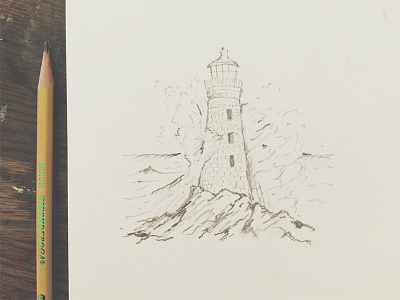 Lighthouse drawing hand drawn illustration jimi hendrix joe horacek lighthouse ocean pencil sea sketch waves