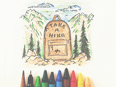 Take A Hike backpack crayon drawing forest illustration joe horacek little mountain print shoppe mountains nature sketch take a hike the great outdoors