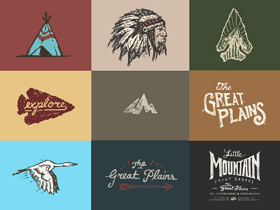 Sticker Pack Idea arrowhead explore great plains illustration lettering logo mountain native print stickers tippie typography