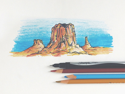 Red Rocks & Blue Skies drawing explore great plains illustration joe horacek little mountain print shoppe nebraska red rock sharpie sketch travel westward expansion