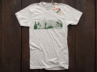 Cabin On A Mountain T-Shirt cabin on a mountain crescent moon drawing illustration joe horacek little mountain print shoppe mountains print silk screen sketch sketch mountain series