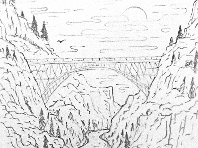 Bridge Mountain Continued.. bridge mountain drawing hand drawn illustration joe horacek mountains river sketch united by blue
