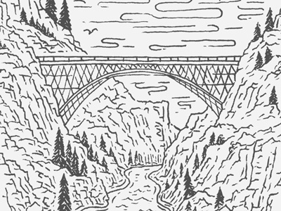 Bridge Mountain Complete bridge mountain drawing hand drawn illustration joe horacek mountains river sketch united by blue