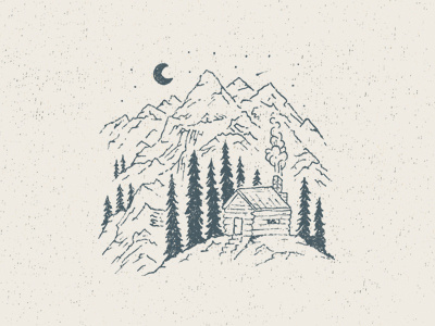 Cabin Life | Haiku Poem cabin cabin life haiku poem hand drawn joe horacek little mountain print shoppe midnight mountains peak pines sketch sketch mountain series