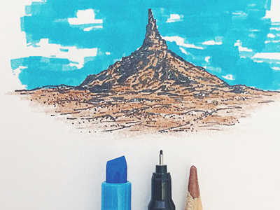 Chimney Rock Highligher chimney rock drawing great plains highlighter illustration art joe horacek keep drawing mountain sharpie west sketch the great plains