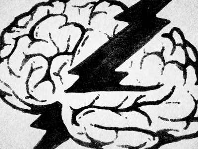 Brain Charger arquebus clothing brain design distress hand drawn illustration joe horacek lightning bolt logo metal goods vintage