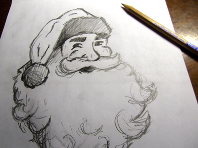 Santa's coming! hand drawn joe horacek pencil rough draft santa sketch