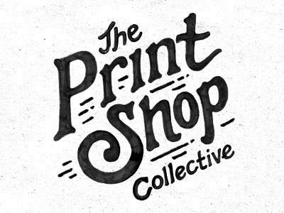 The Print Shop Collective Logo bw design hand drawn illustration logo screen printing shop the print shop collective type typography
