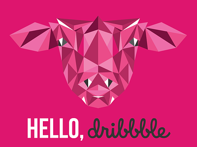 Hello Dribbble cow debut dribbble first shot hello poly thank you welcome