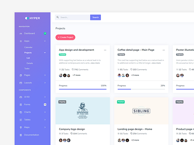 Hyper - Projects Page admin clean dashboard flat premium project detail projects ui ux