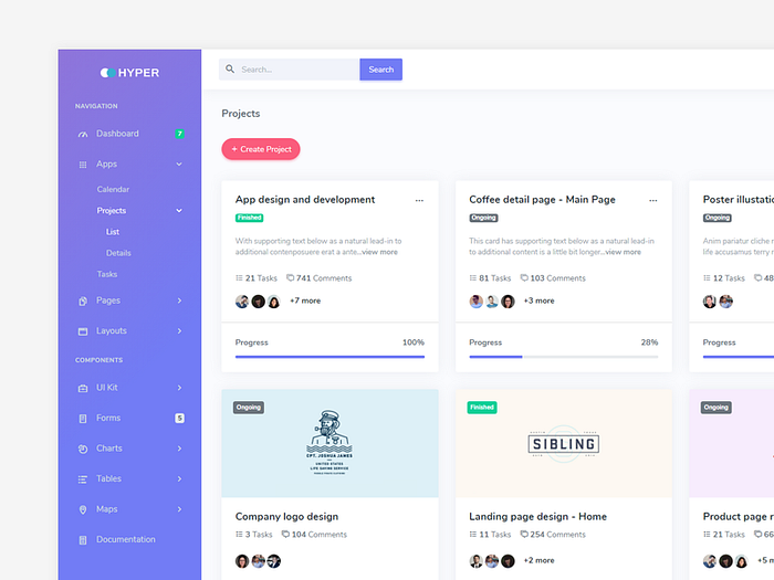 Hyper - Projects Page by Coderthemes™ on Dribbble