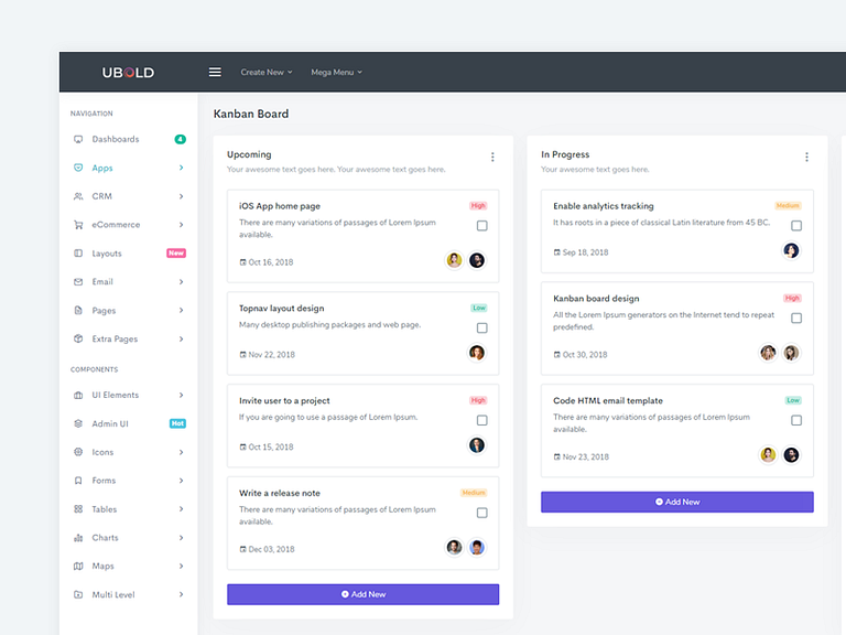 Kanban Board - UBold Admin by Coderthemes™ on Dribbble