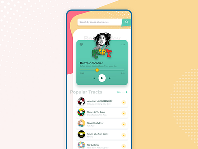 Music Player Concept adobe xd android bob marley green ios mobile app modern app music app music player music player ui product design rasta rasta colors red retro ui uiux visual design yellow
