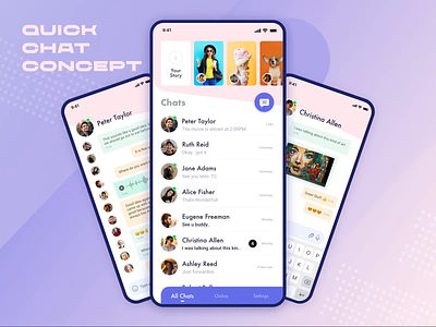 Quick Chat Concept - Interaction Design adobe xd after effects chat chat app chat bot chatbot chatting chatting app contacts interaction animation interaction design interface design ios ios app iphone x minimal design mobile app quick chat redesign whatsapp