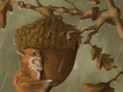 Acorn and fox childrens book illustration