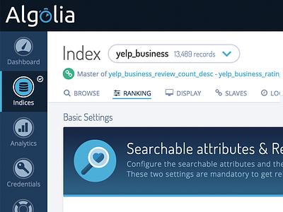 Algolia Explorer Settings Preview algolia bo dashboard search ux