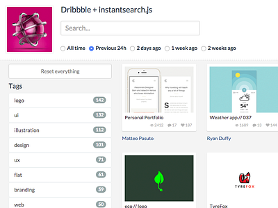 Dribbble with instantsearch.js algolia api dribbble instant realtime search ux