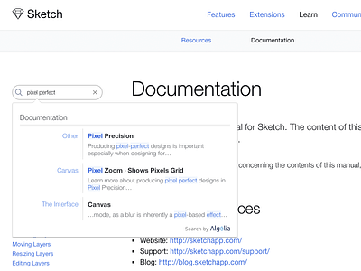 Sketch DocSearch Algolia #spoilalert api doc search sketch