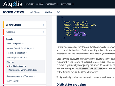 Algolia Colorful doc navigation!