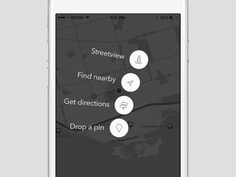 Contextual Menu contextual design gray ios ios8 iphone map menu options ui ux
