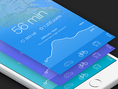 Cycling Tours app bright clean colorful design fitness ios ios8 map mobile ui ux