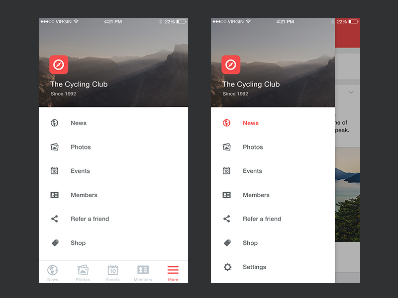 More Menu vs. Sidebar by Dawson Whitfield on Dribbble
