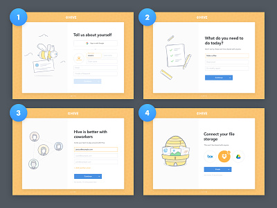 Hive Onboarding animation bright clean drawing form illustration onboarding tutorial walkthrough web app wizard