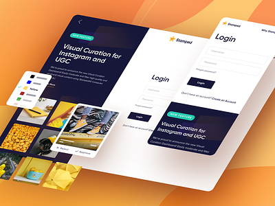 Stamped.io Login Page authentication desktop drop shadow gilroy font login logo mobile orange photos promo promotion shadow ui ui elements web design website design