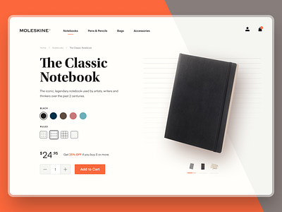 Moleskine Product Page Concept black cart classy ecommerce eina 01 font product page product selection shopping store ui utopia web design website