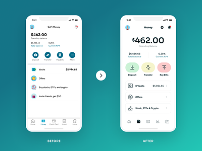 SoFi Money Redesign Concept bank clean finance gradient green icons mobile design money redesign simple sora font ui ui design