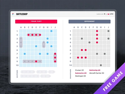 Battleship Gameplay battleship boardgame boat button figma figma app free freebie futura game game design games hover interactive components two player ui ux