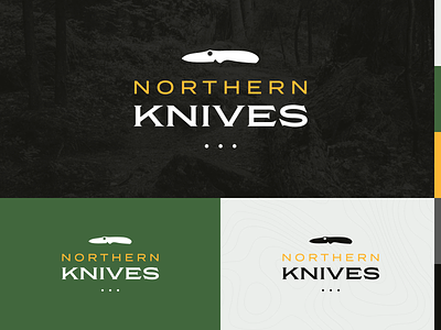 Northern Knives Rebrand brand branding forest green hunting identity internal knife knives logo logo design presentation shackelton font termina font topographic yellow