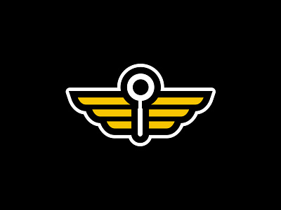 Seoteric Logo black gold identity logo magnifying glass search seo web search white wings yellow