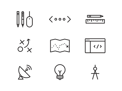 Some Icons analysis browser compass design development icons lightbulb map pen pencil ruler satellite