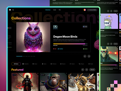 LMNFT / Collections Main Page app design components crypto gradient grid interface landing page neon nft product software table ui ux web web app web3