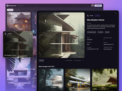 PlaygroundAI / Main Feed ai ai app ai images ai tool application artificial intelligence components desktop app feed interface modal newsfeed product purple software ui ux web web app web design