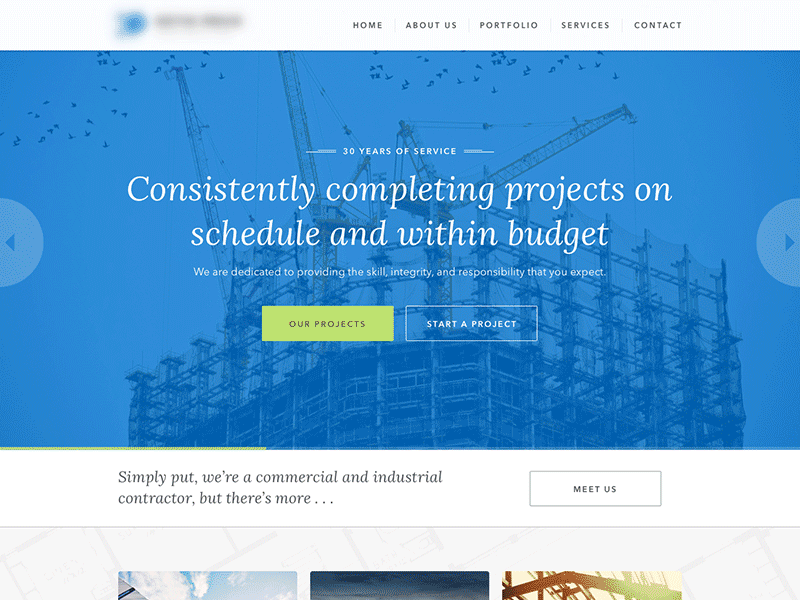 Website Landing avenir next blue builder buildings construction green lora panel layout website