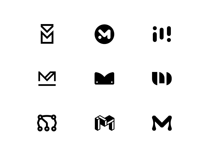 "M" Glyph Concepts black brand branding glyph icon iconography industrial lines logo m white