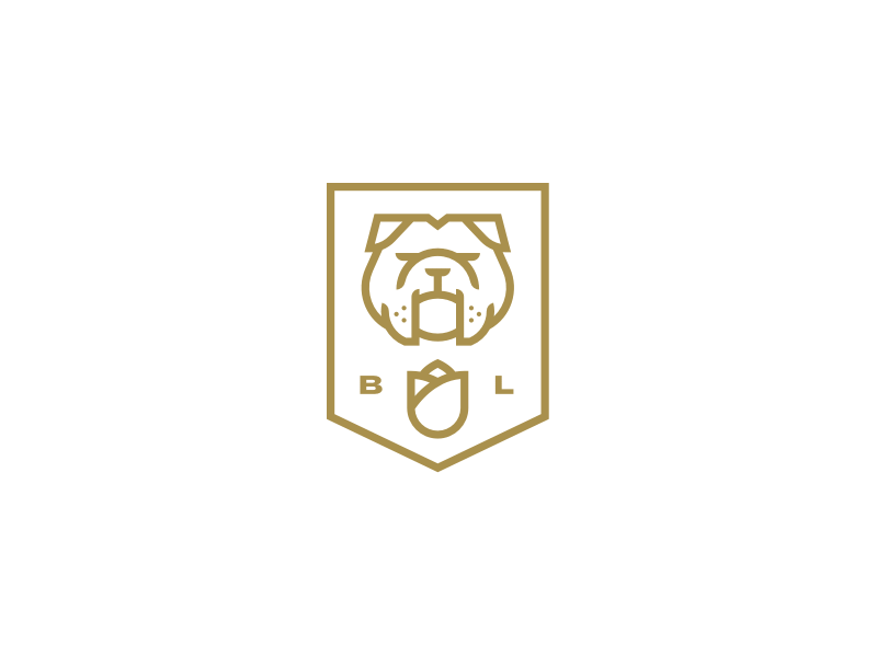 Bulldog + Rose badge black bulldog crest dog geometric gold identity lines logo rose shield