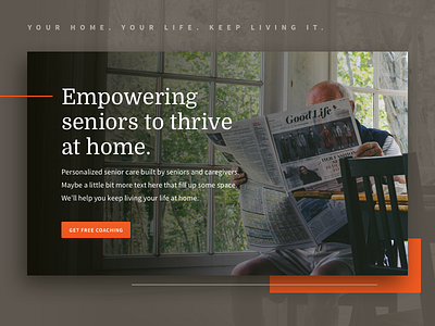Hero Panel assisted living care domine drop shadow google fonts hero orange senior source sans pro ui web design website