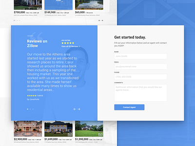 Conversion Panel blue drop shadow forms homes house panel person real estate ui website website design zillow